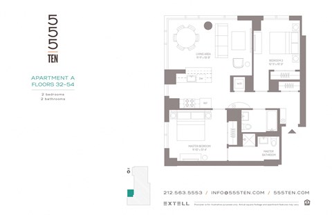 Floor plan for 1 bed, 1 bath, 1051 sqft